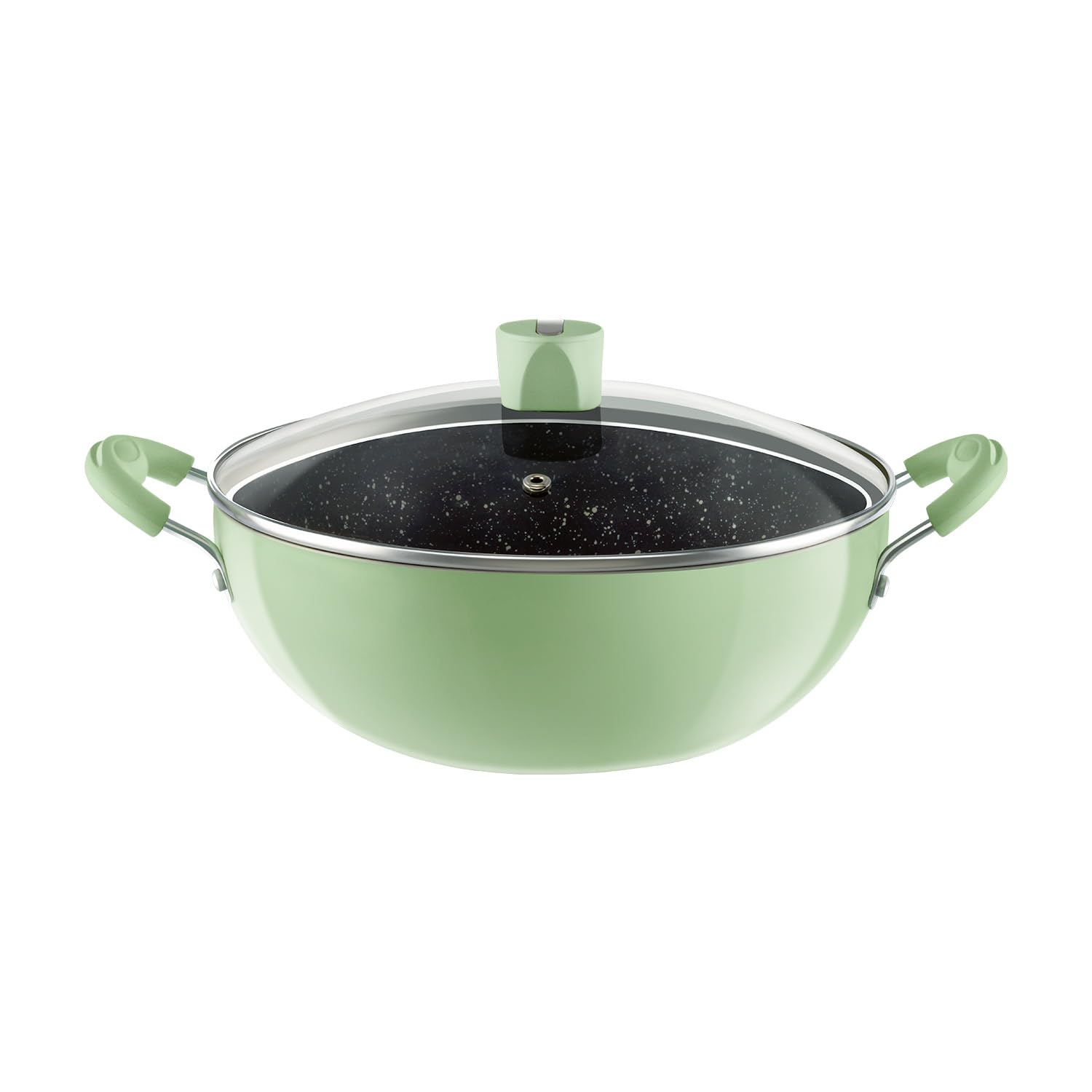 Nirlep NutriHealth Pro Induction Deep Kadai 24 with Glass Lid 3L Patented Silver Ion Coating Metal-Spoon Friendly Soft Touch Handle Multi-Purpose Deep Kadhai 18 month Guarantee