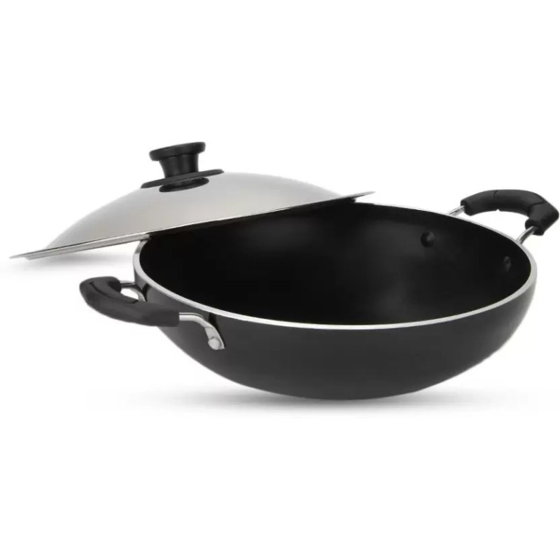 Pigeon Non Stick with SS Lid 300 mm Kadai 30 cm diameter with Lid 3 L capacity (Aluminium, Non-stick)