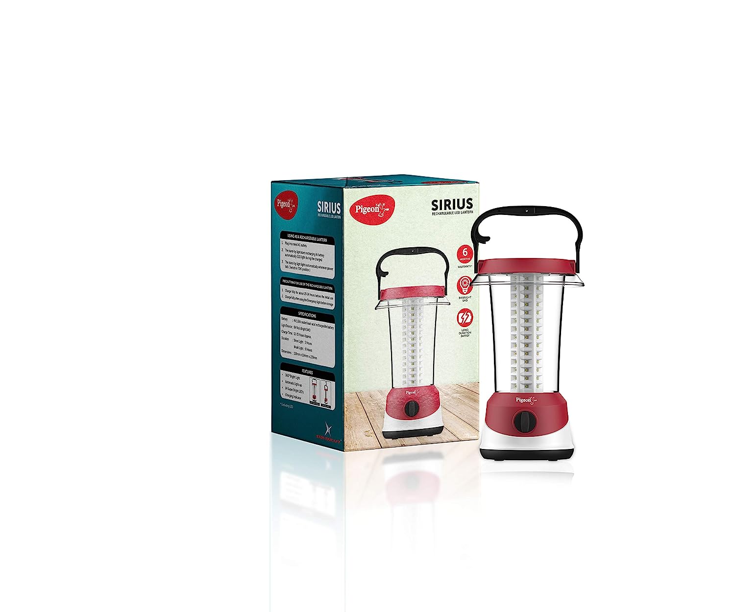 Pigeon Sirius Emergency 360 Degree Rechargeable Lantern with 1600 mAH and 8 Hours Backup,(Red)